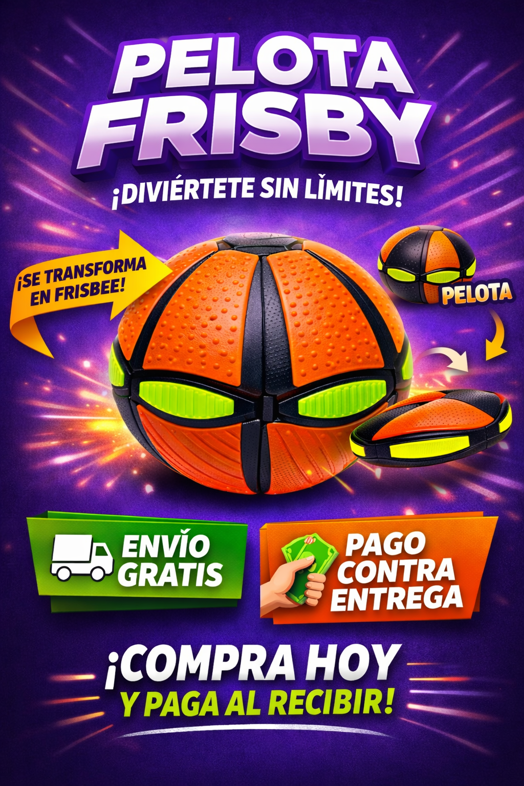 Pelota Balón Volador Frisby Con Luz Led